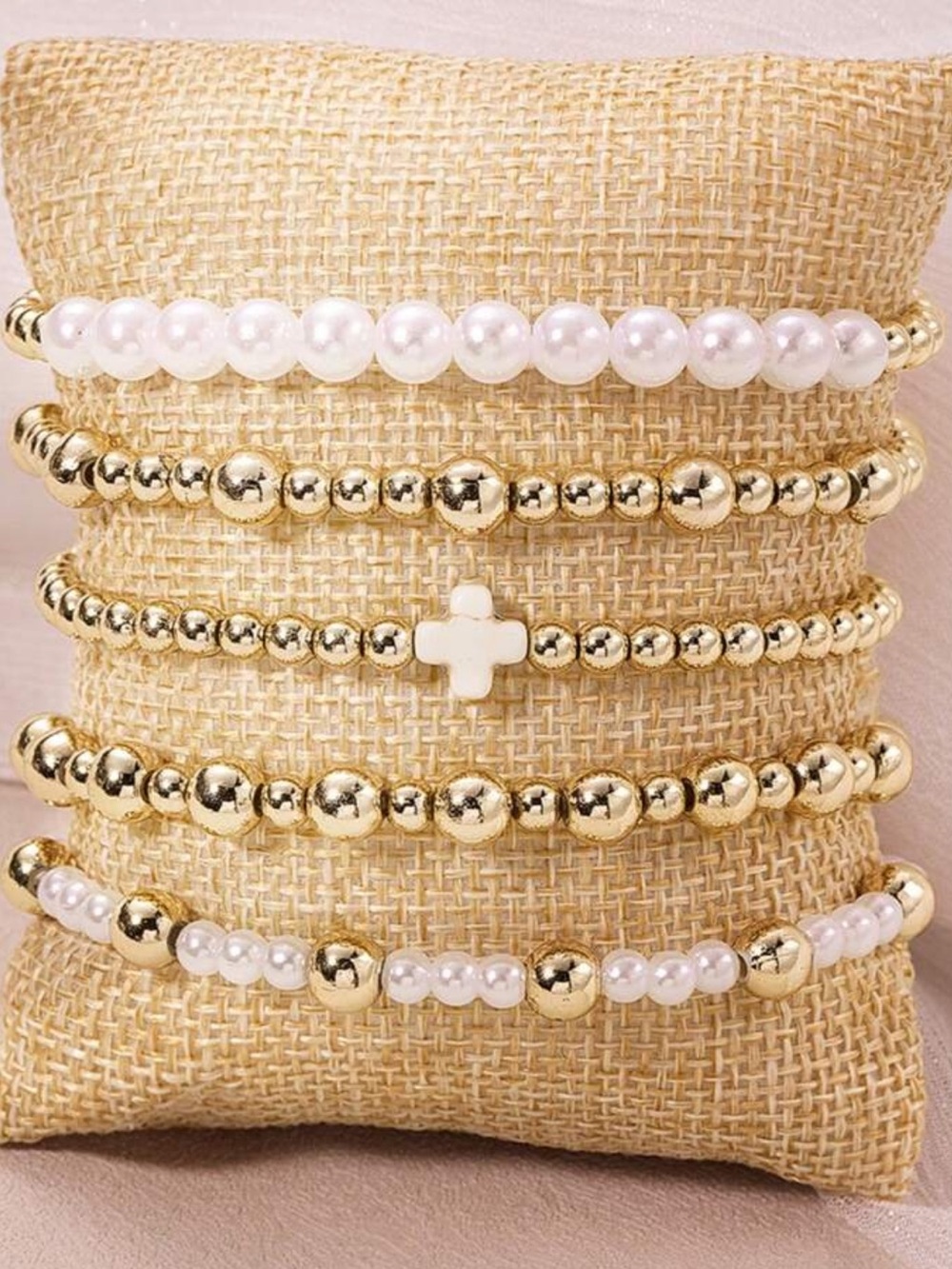Gold and White Pearl Beaded Bracelet Set - Women Jewelry✨✨